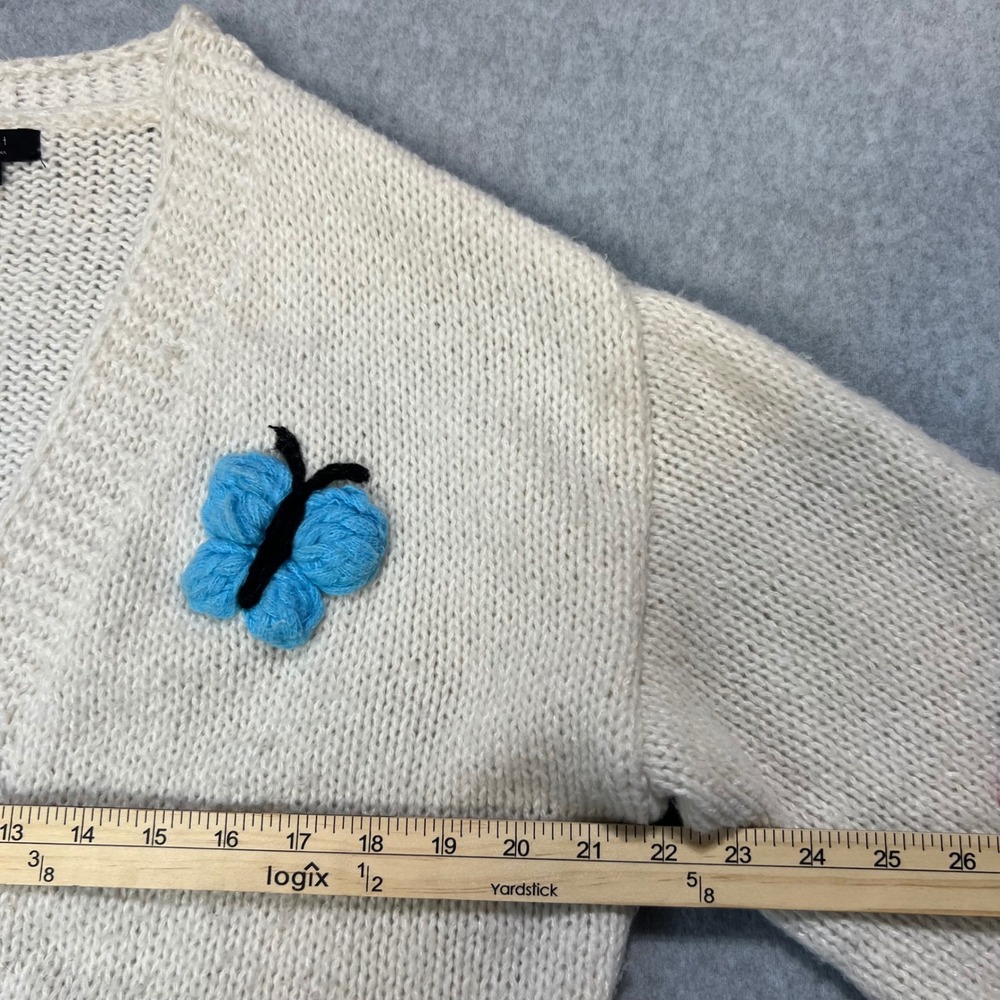 Womens Chunky Knit 3D Butterfly Embroidered Cottagecore Pastel Cardigan Small - Picture 3 of 4